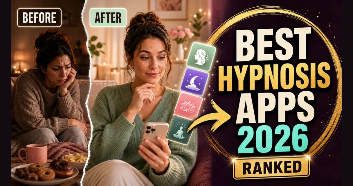 Best hypnosis apps of 2026 — a woman relaxing deeply with headphones in soft light