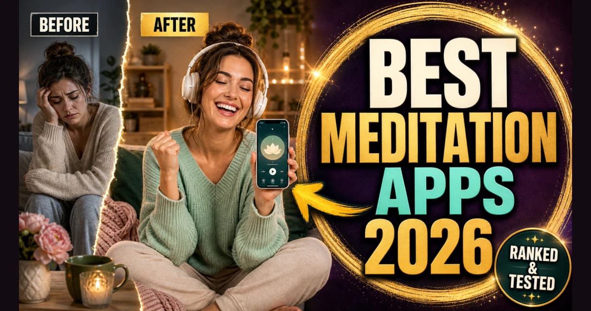 Best meditation apps of 2026 — a woman reacting to a calm meditation app on her phone