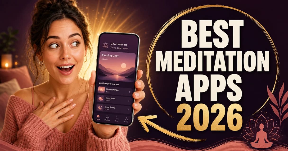 Best meditation apps of 2026 — a woman reacting to a calm meditation app on her phone