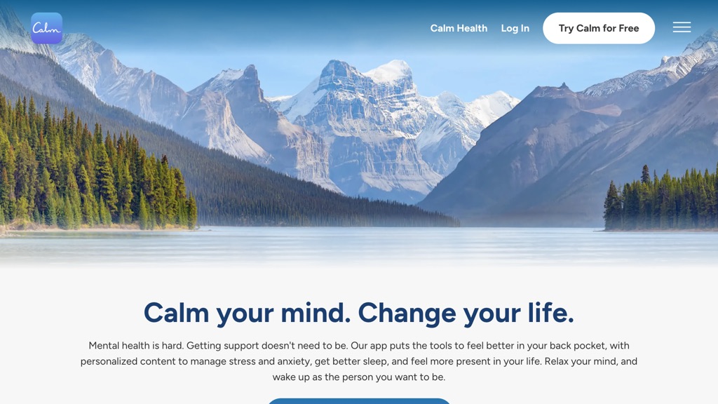 Calm website home page