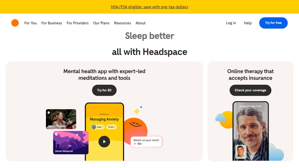 Headspace website home page